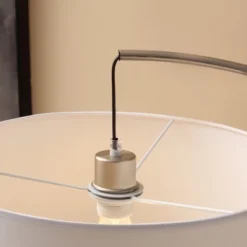 HOMCOM Arc Floor Reading Lamp, Tall Pole Standing Lamp With Hanging Fabric Lampshade For Living Room Or Bedroom, Silver/White -Safavieh Shop GUEST fa7e46b8 e8b7 42b7 9e53 c348df1cd927