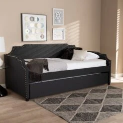 Twin Ally Fabric Upholstered Sofa Daybed With Roll Out Trundle Guest Bed Dark Gray - Baxton Studio -Safavieh Shop GUEST fe08012f 2bf6 491f a494 de78d820116f